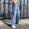 Loose blue check pants