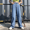 Loose blue check pants