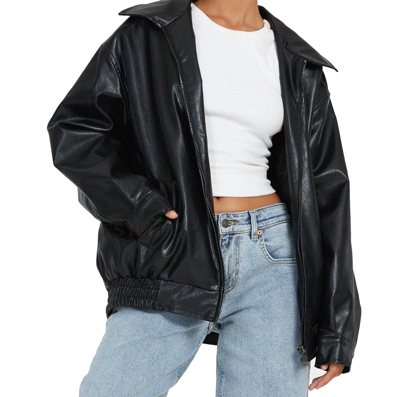 Faux leather dad fit jacket