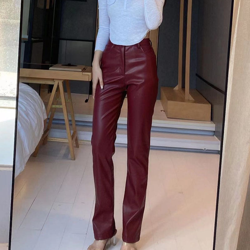 Straight leg leather pants