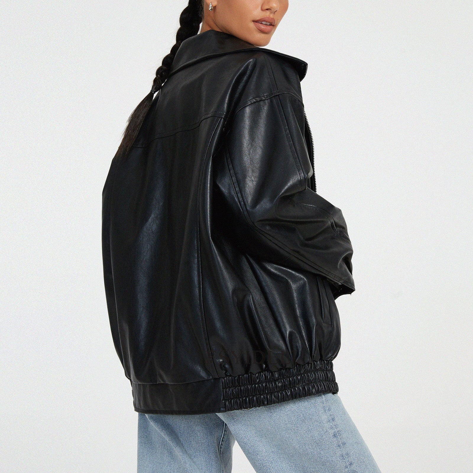 Faux leather dad fit jacket