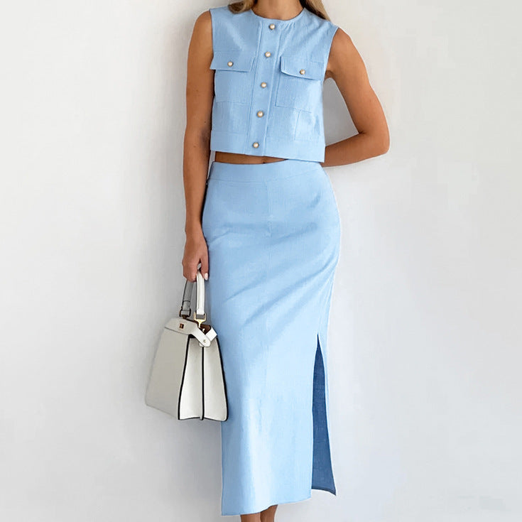 Sleeveless top and midi skirt set