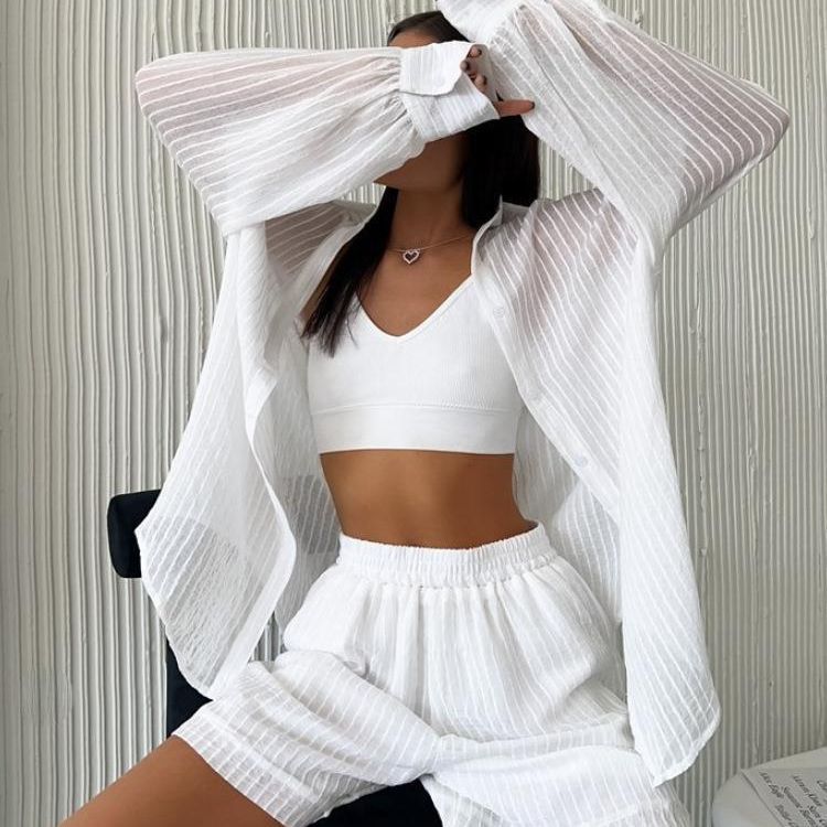 Textured shirt and shorts set