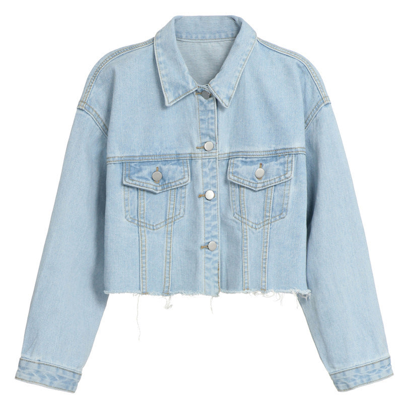 Cropped light blue denim jacket