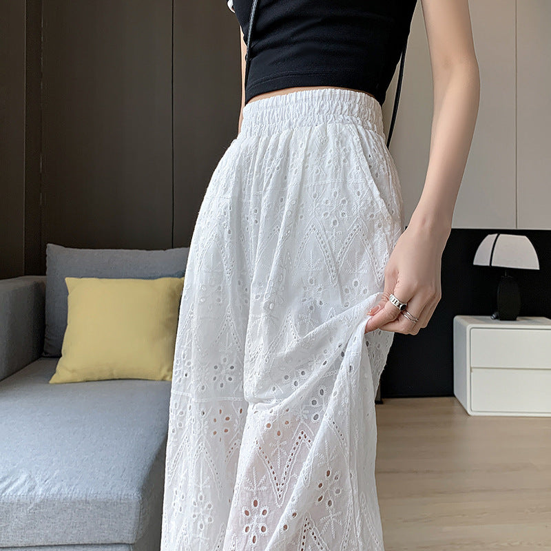 Swiss embroidery wide leg pants