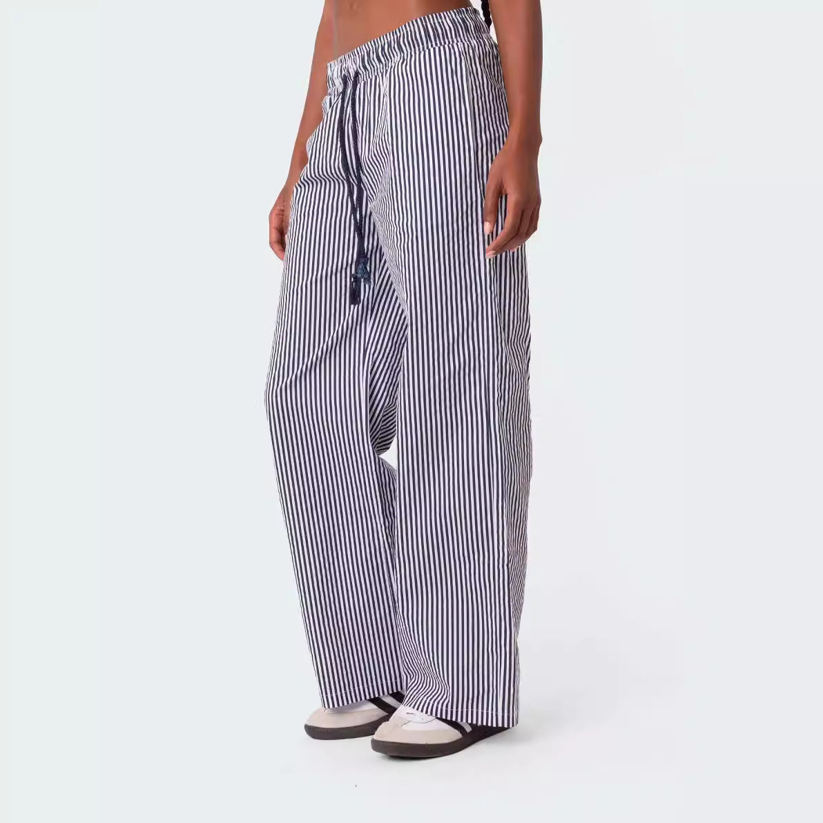 Straight-leg striped trousers with elasticated waist