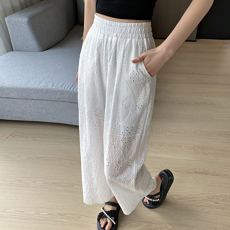 Swiss embroidery wide leg pants