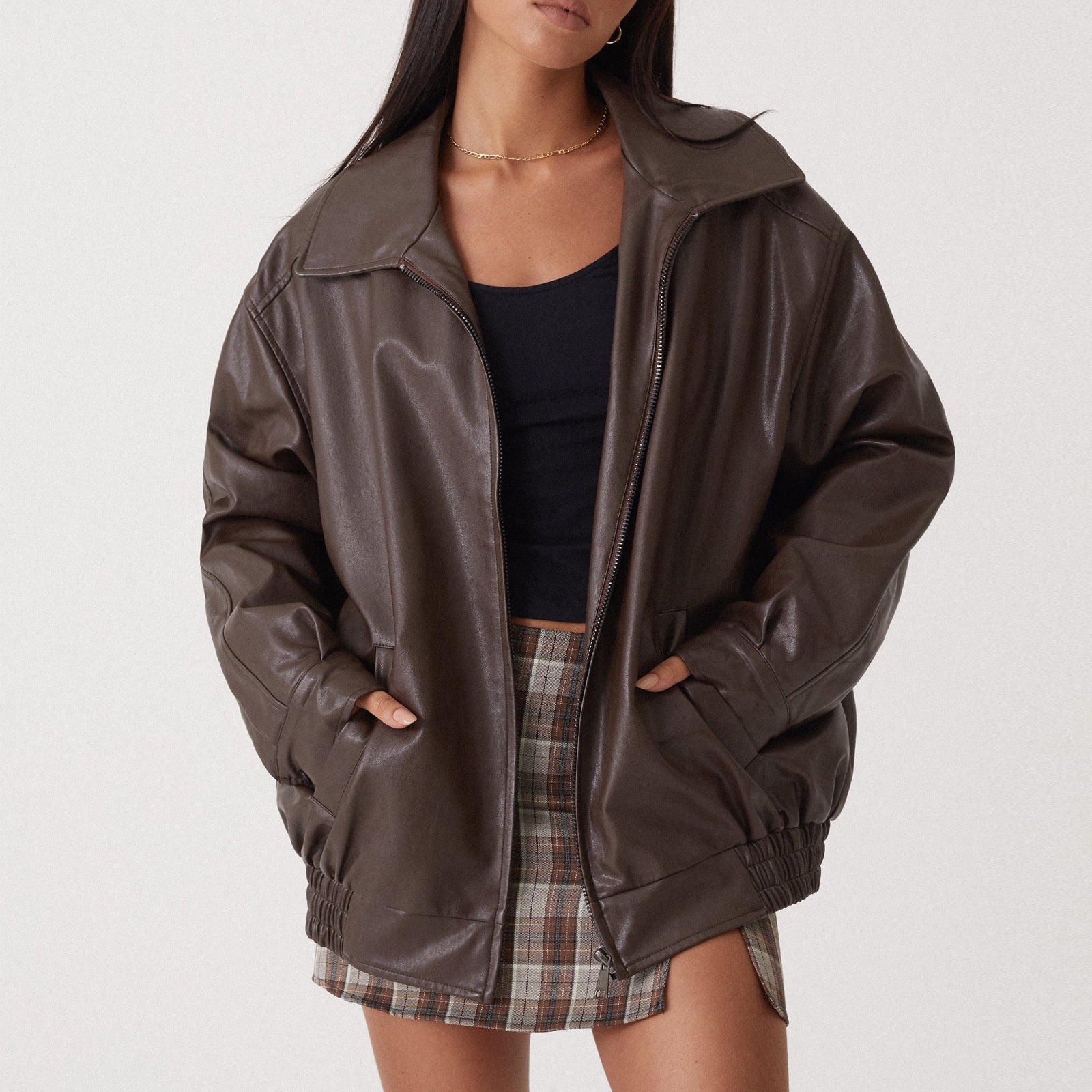 Faux leather dad fit jacket